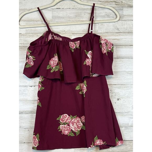 No Boundaries Juniors Floral Off Shoulder Rose Top M 7-9 Cottage Floral Boho - Picture 2 of 6